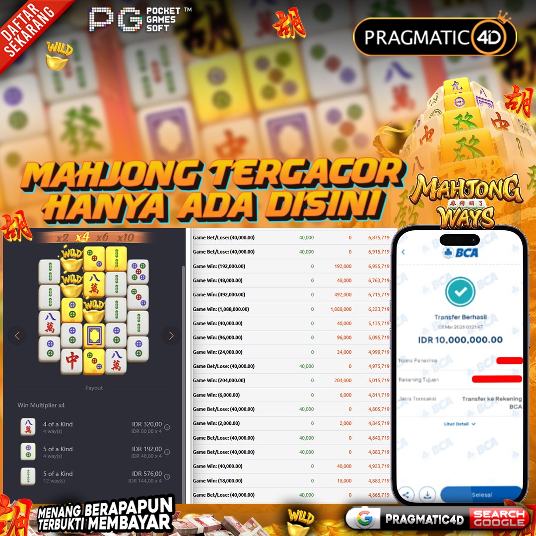 BUKTI KEMENANGAN MEMBER 08 MARET 2026 DI PRAGMATIC4D 10 JUTA