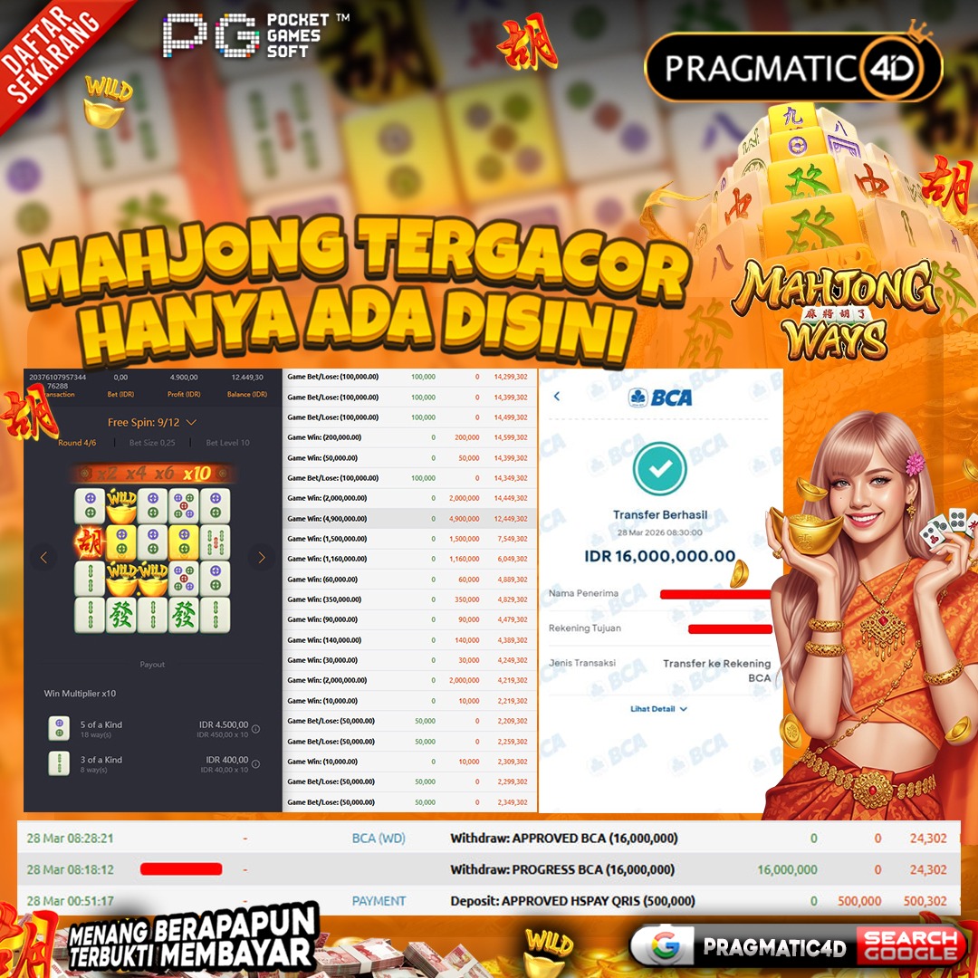 BUKTI KEMENANGAN MEMBER 28 MARET 2026 DI PRAGMATIC4D 16 JUTA