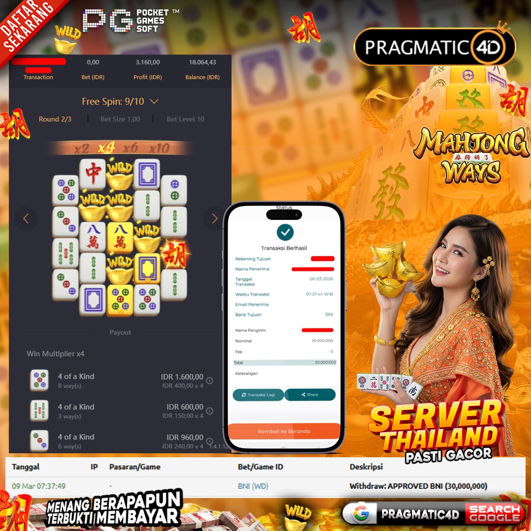 BUKTI KEMENANGAN MEMBER 09 MARET 2026 DI PRAGMATIC4D 30 JUTA