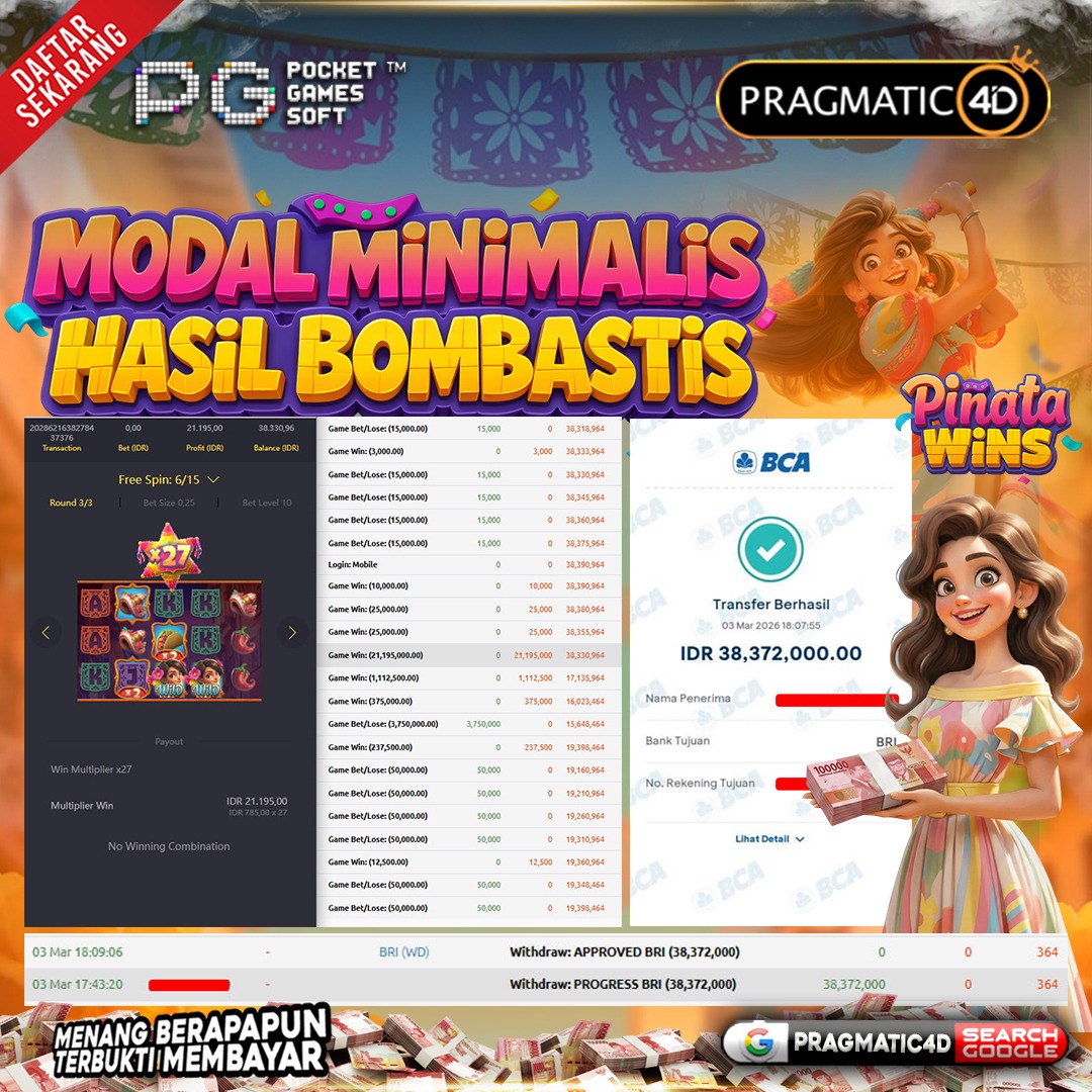 BUKTI KEMENANGAN MEMBER 04 MARET 2026 DI PRAGMATIC4D 38 JUTA