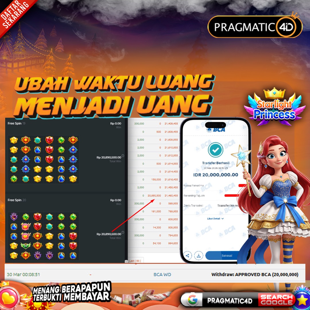 BUKTI KEMENANGAN MEMBER 30 MARET 2026 DI PRAGMATIC4D 20 JUTA