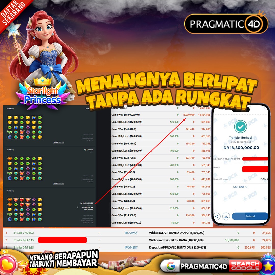 BUKTI KEMENANGAN MEMBER 31 MARET 2026 DI PRAGMATIC4D 18 JUTA