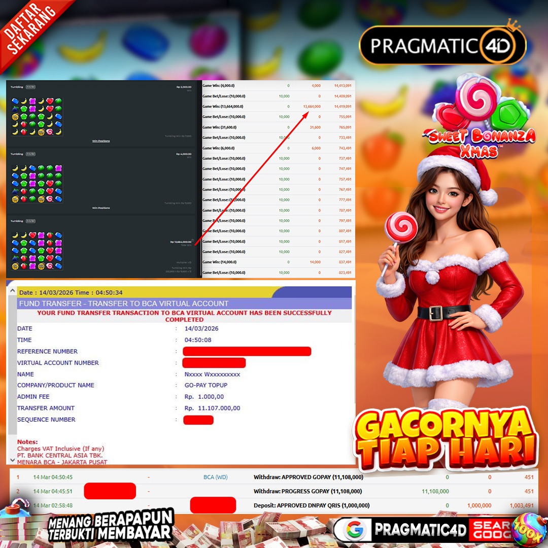 BUKTI KEMENANGAN MEMBER 14 MARET 2026 DI PRAGMATIC4D 11 JUTA