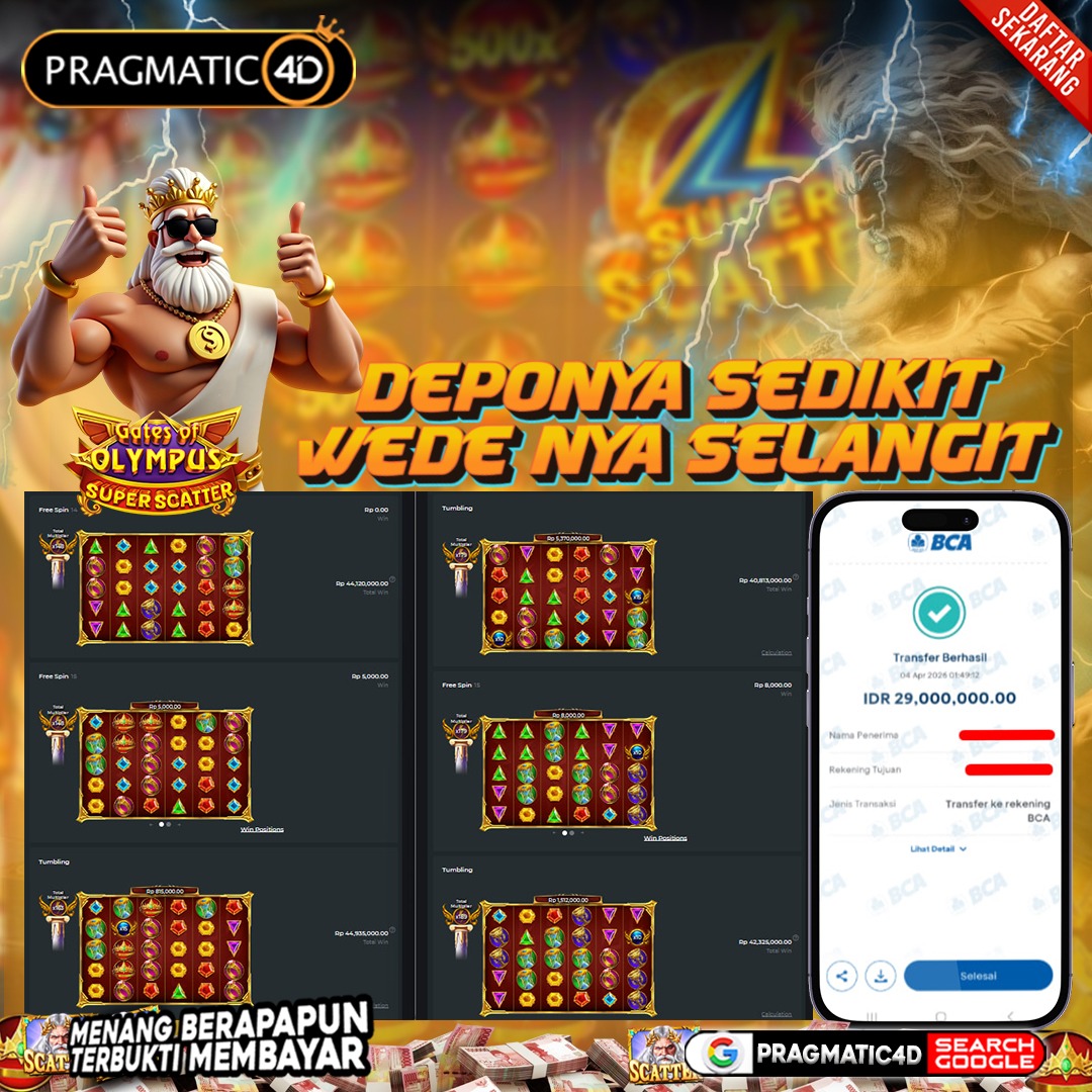 BUKTI KEMENANGAN MEMBER 04 APRIL 2026 DI PRAGMATIC4D 29 JUTA