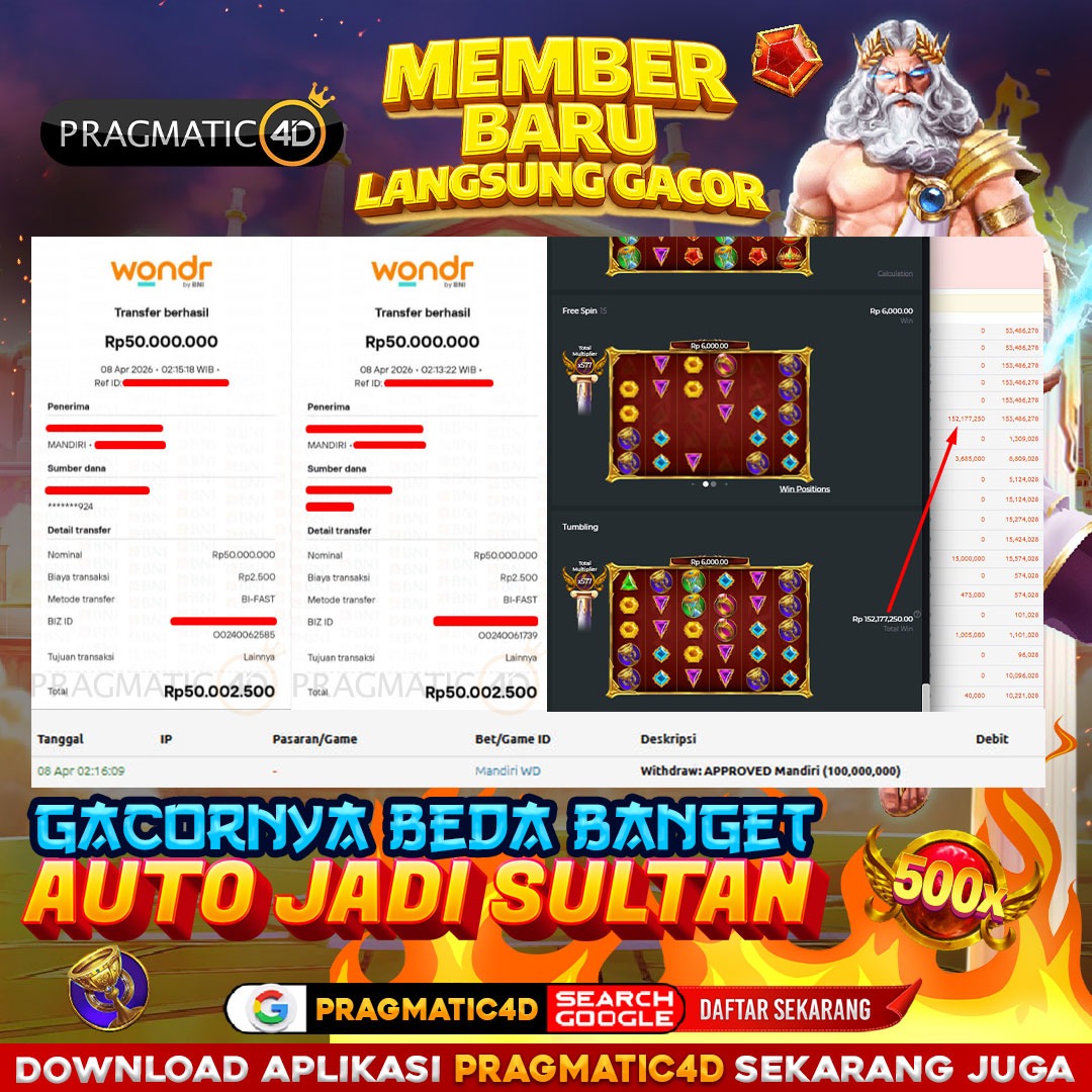BUKTI KEMENANGAN MEMBER 08 APRIL 2026 DI PRAGMATIC4D 100 JUTA