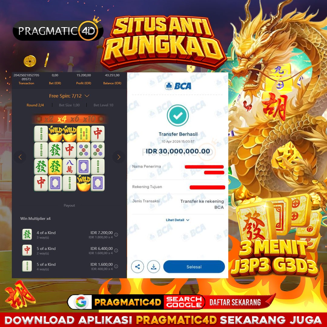 BUKTI KEMENANGAN MEMBER 10 APRIL 2026 DI PRAGMATIC4D 30 JUTA