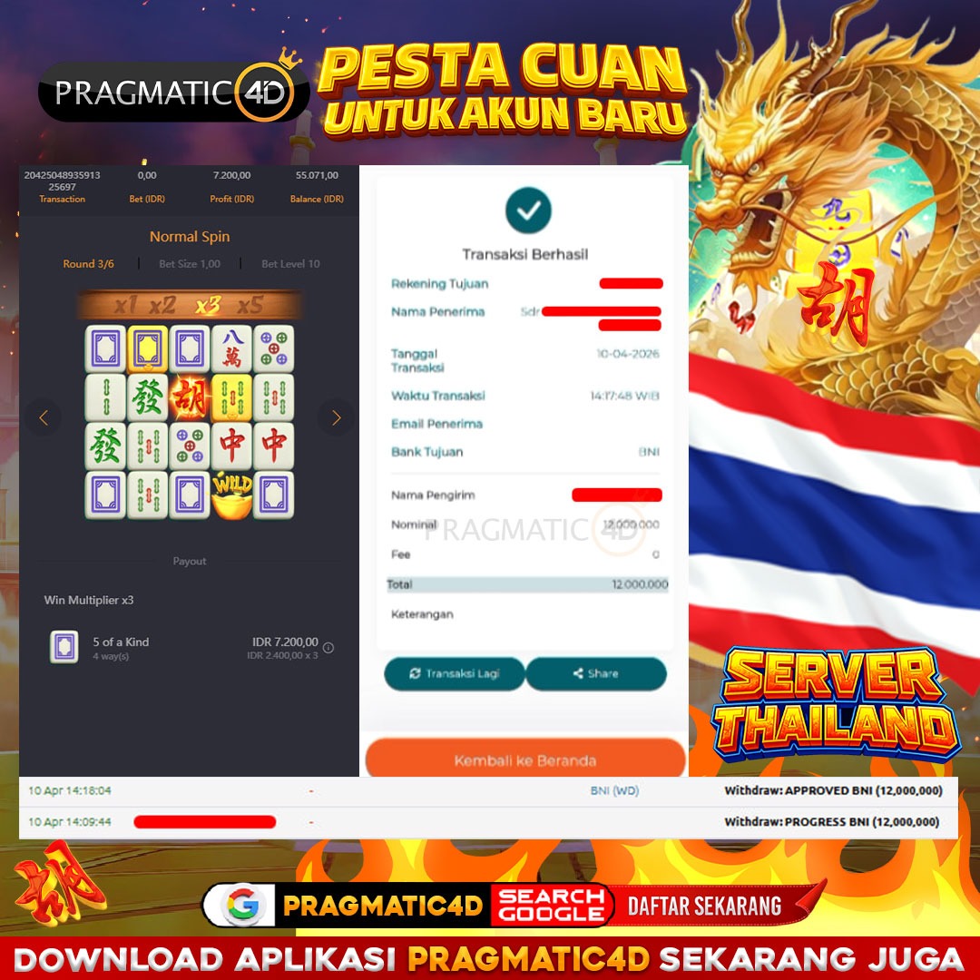 BUKTI KEMENANGAN MEMBER 10 APRIL 2026 DI PRAGMATIC4D 12 JUTA