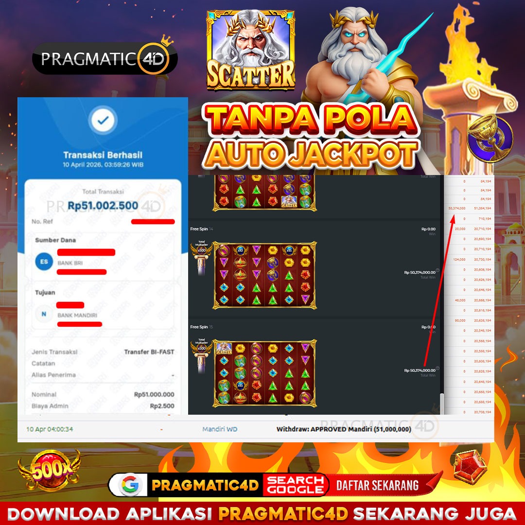 BUKTI KEMENANGAN MEMBER 10 APRIL 2026 DI PRAGMATIC4D 51 JUTA