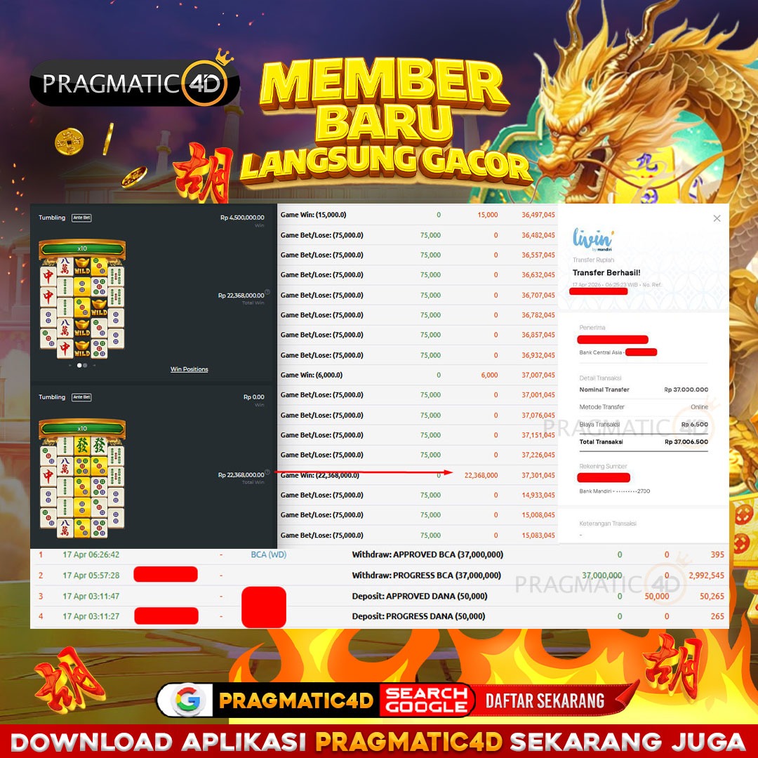 BUKTI KEMENANGAN MEMBER 17 APRIL 2026 DI PRAGMATIC4D 37 JUTA
