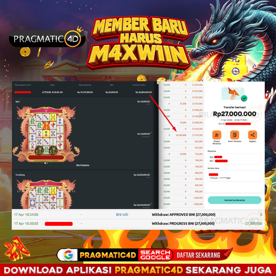BUKTI KEMENANGAN MEMBER 17 APRIL 2026 DI PRAGMATIC4D 27 JUTA