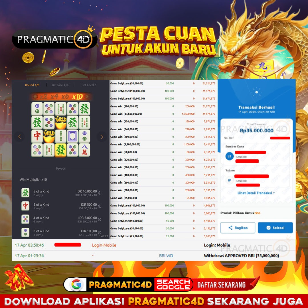 BUKTI KEMENANGAN MEMBER 17 APRIL 2026 DI PRAGMATIC4D 35 JUTA