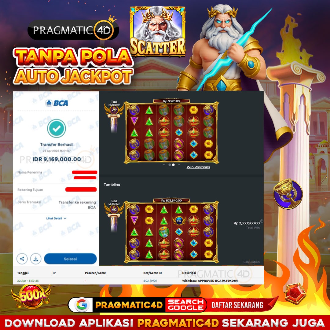 BUKTI KEMENANGAN MEMBER 22 APRIL 2026 DI PRAGMATIC4D 9 JUTA