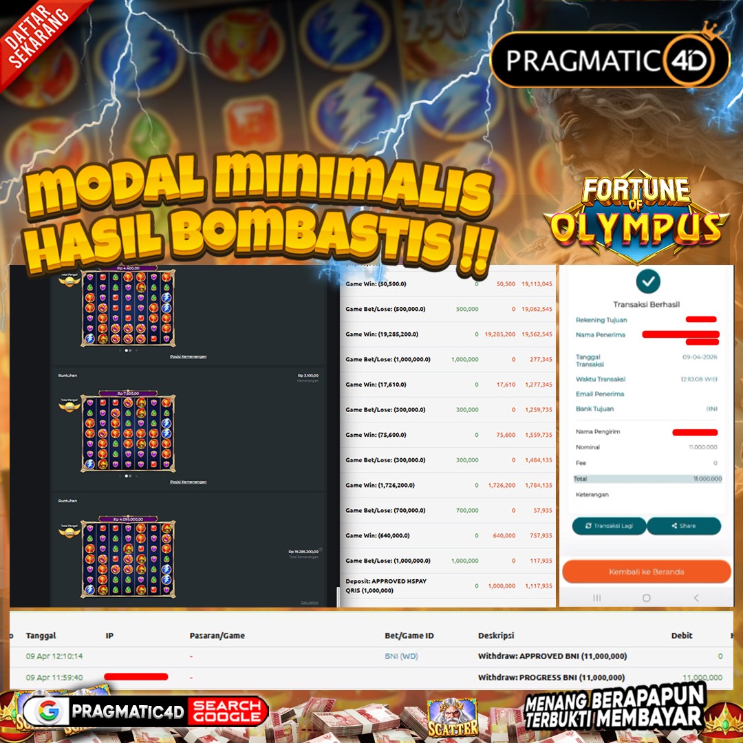 BUKTI KEMENANGAN MEMBER 09 APRIL 2026 DI PRAGMATIC4D 11 JUTA