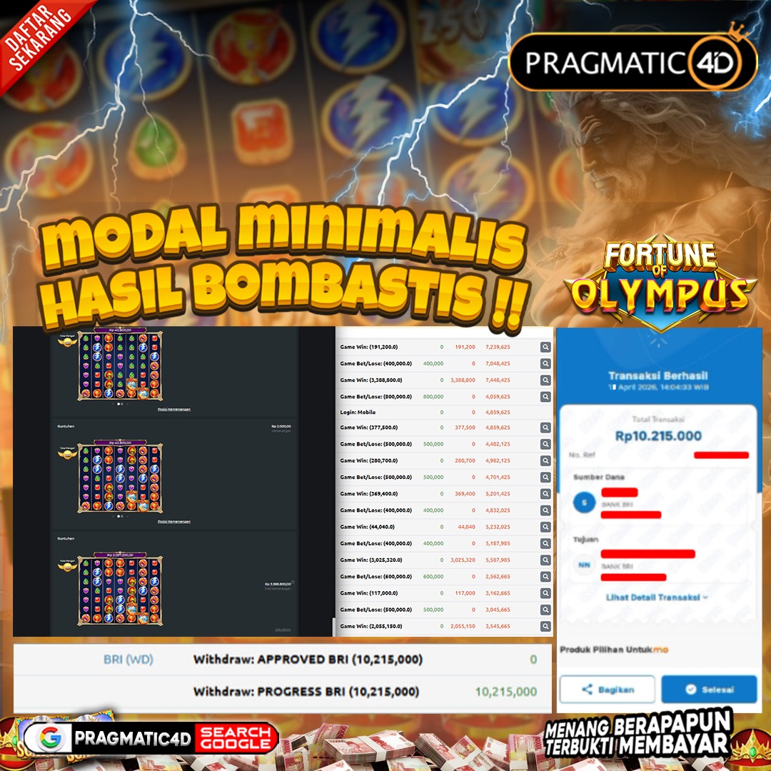 BUKTI KEMENANGAN MEMBER 18 APRIL 2026 DI PRAGMATIC4D 10 JUTA