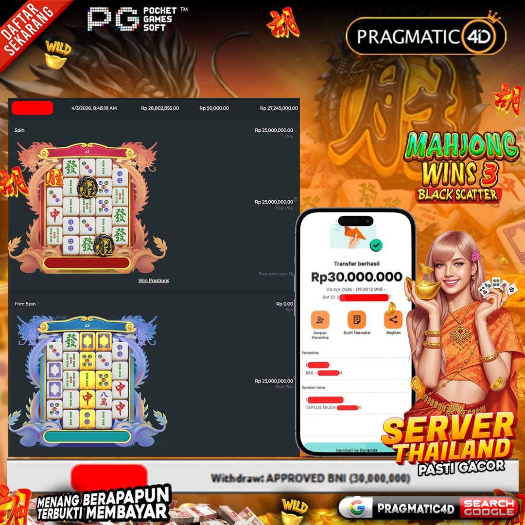 BUKTI KEMENANGAN MEMBER 03 APRIL 2026 DI PRAGMATIC4D 30 JUTA