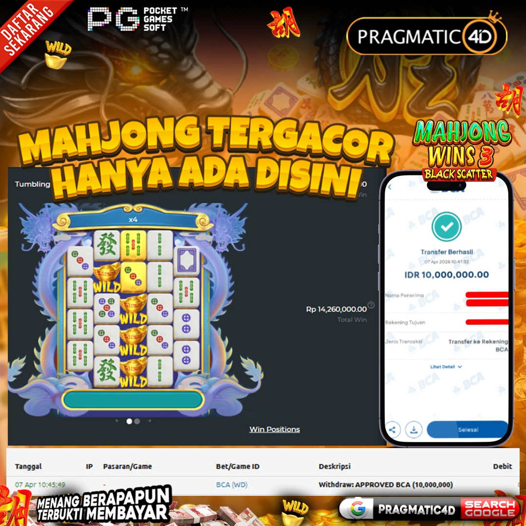 BUKTI KEMENANGAN MEMBER 07 APRIL 2026 DI PRAGMATIC4D 10 JUTA