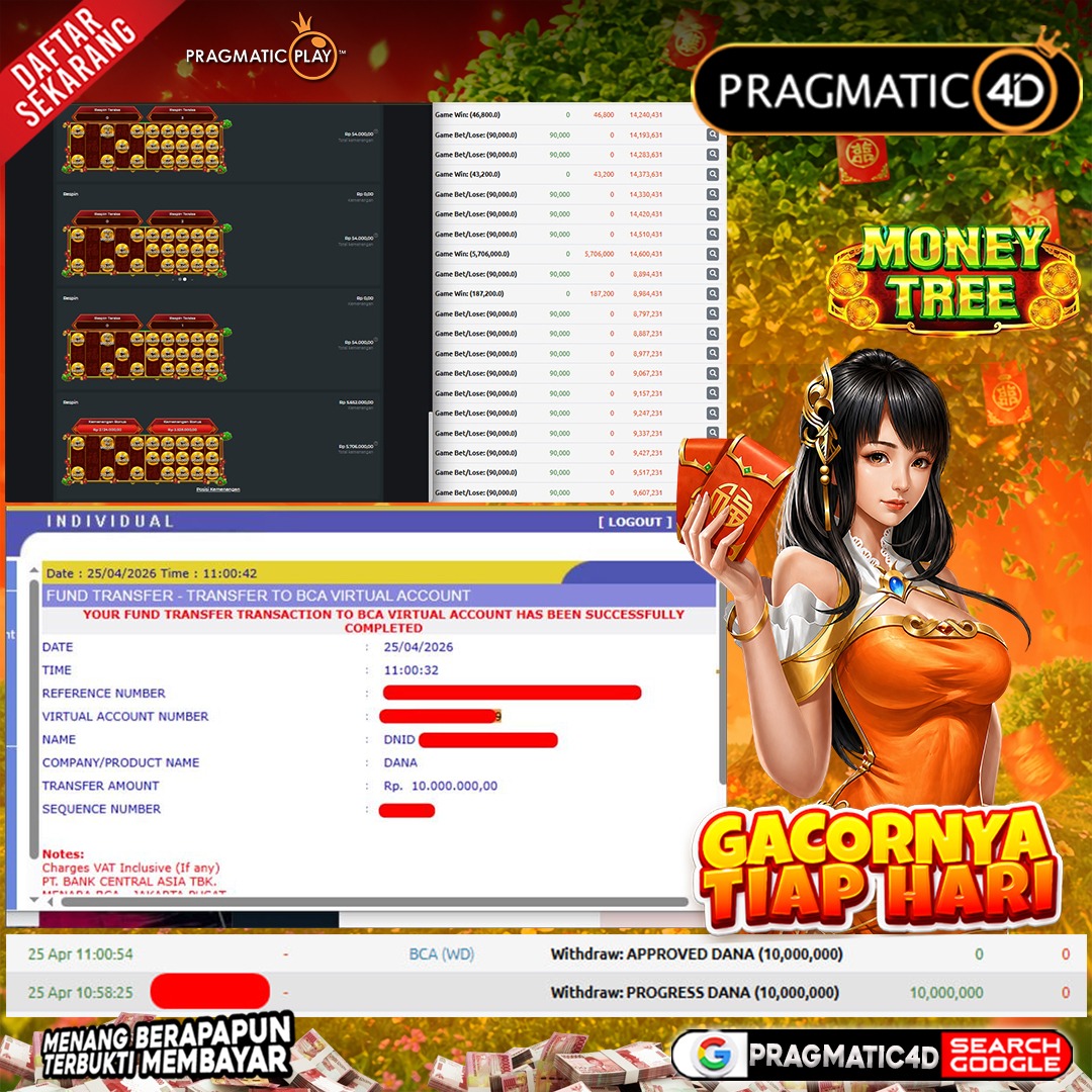 BUKTI KEMENANGAN MEMBER 25 APRIL 2026 DI PRAGMATIC4D 10 JUTA