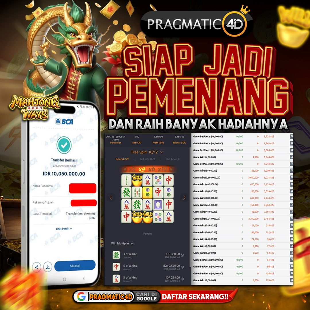 BUKTI KEMENANGAN MEMBER 23 APRIL 2026 DI PRAGMATIC4D 10 JUTA