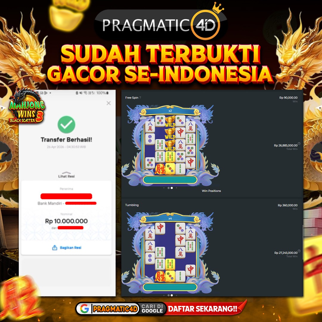 BUKTI KEMENANGAN MEMBER 26 APRIL 2026 DI PRAGMATIC4D 10 JUTA