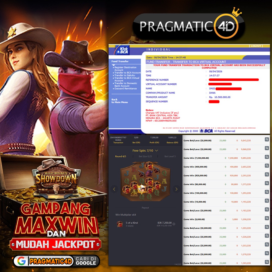 BUKTI KEMENANGAN MEMBER 06 APRIL 2026 DI PRAGMATIC4D 10 JUTA