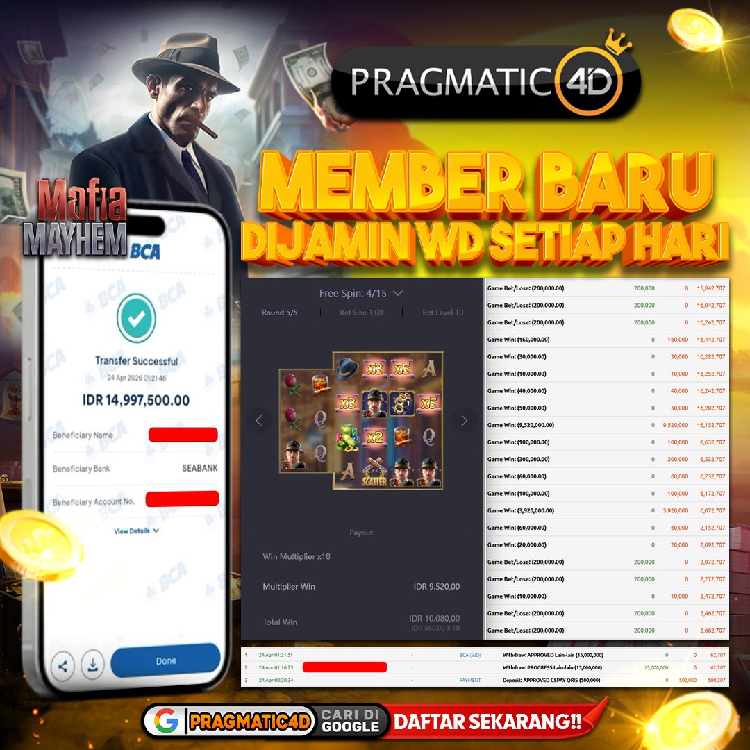 BUKTI KEMENANGAN MEMBER 24 APRIL 2026 DI PRAGMATIC4D 15 JUTA