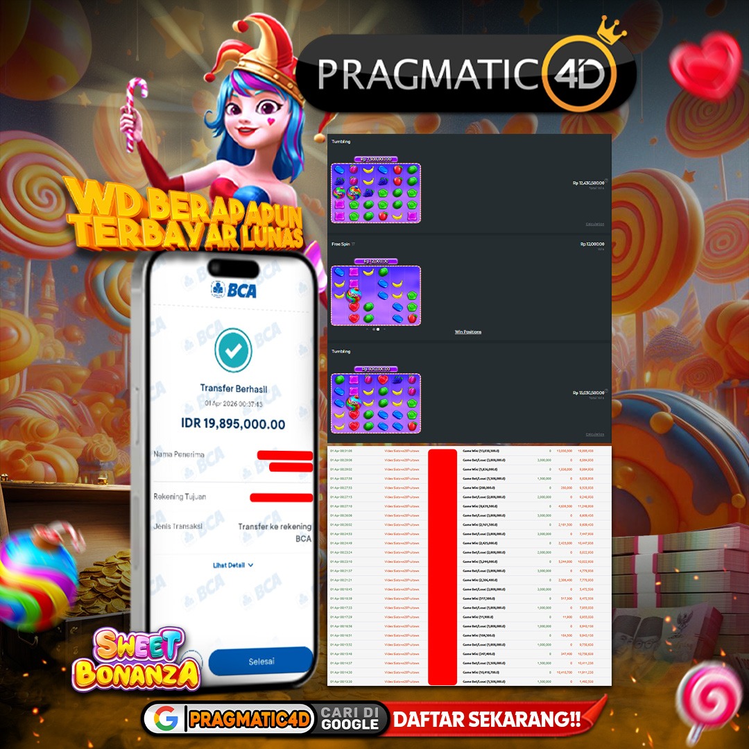 BUKTI KEMENANGAN MEMBER 01 APRIL 2026 DI PRAGMATIC4D 19 JUTA