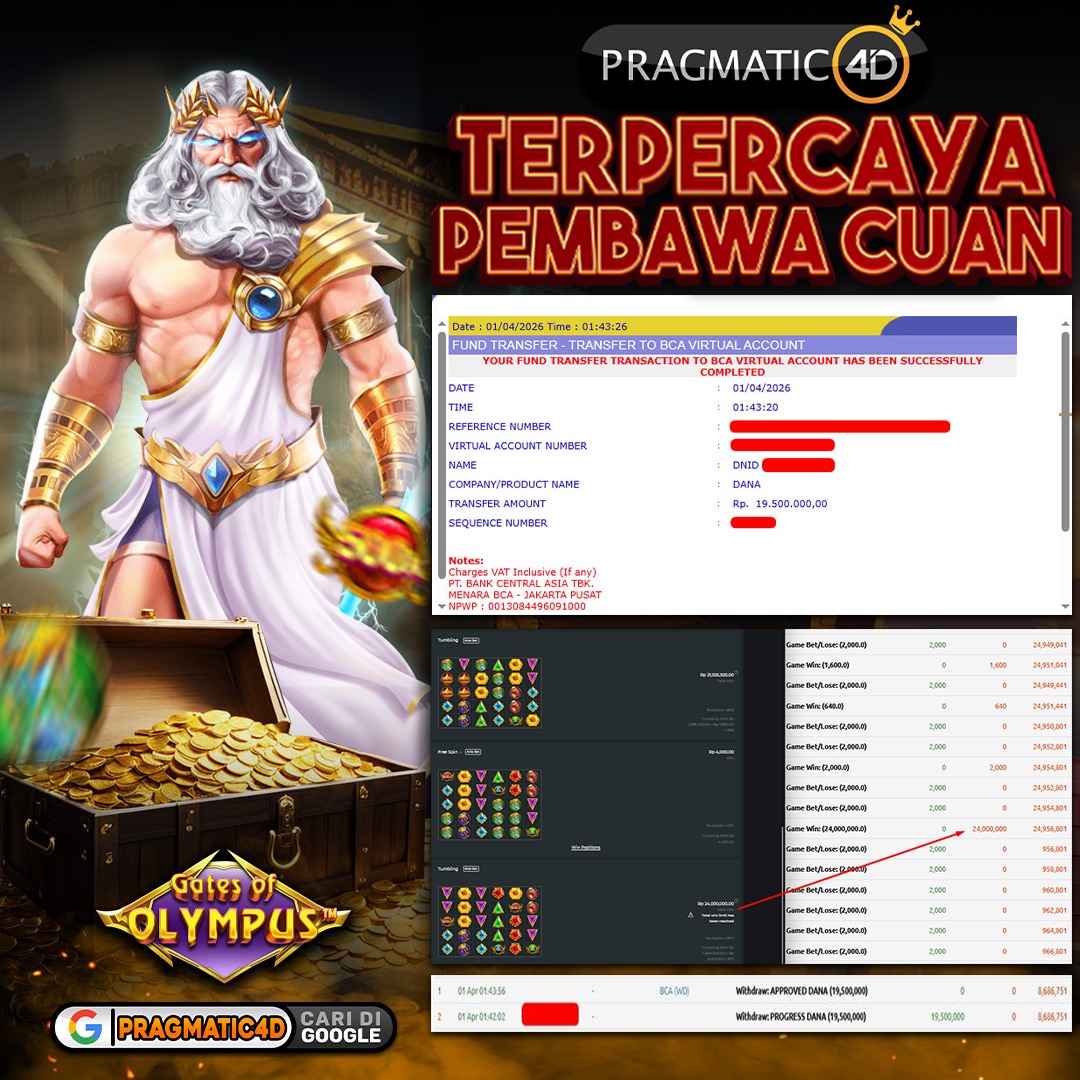 BUKTI KEMENANGAN MEMBER 01 APRIL 2026 DI PRAGMATIC4D 19 JUTA
