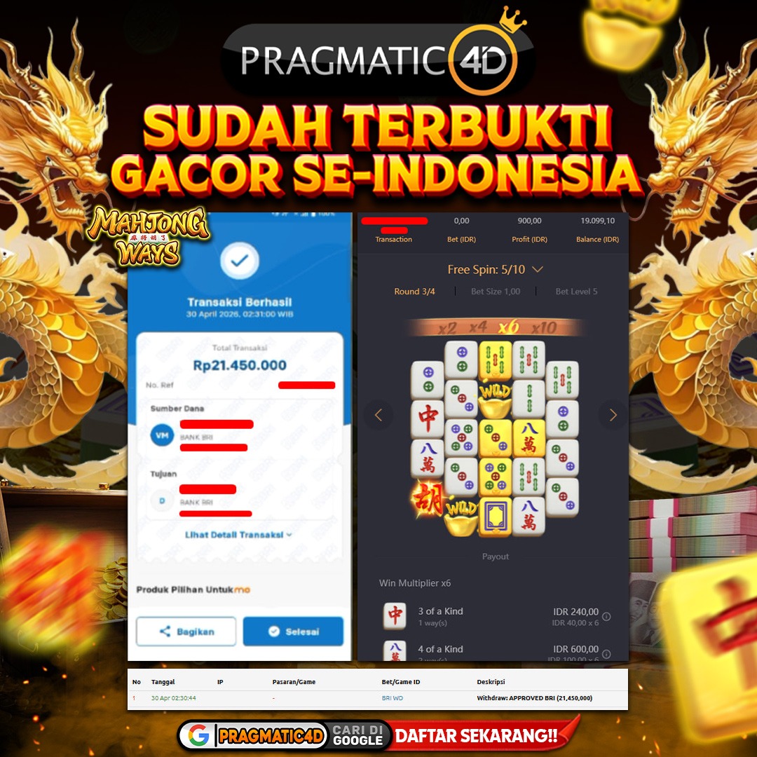 BUKTI KEMENANGAN MEMBER 30 APRIL 2026 DI PRAGMATIC4D 21 JUTA