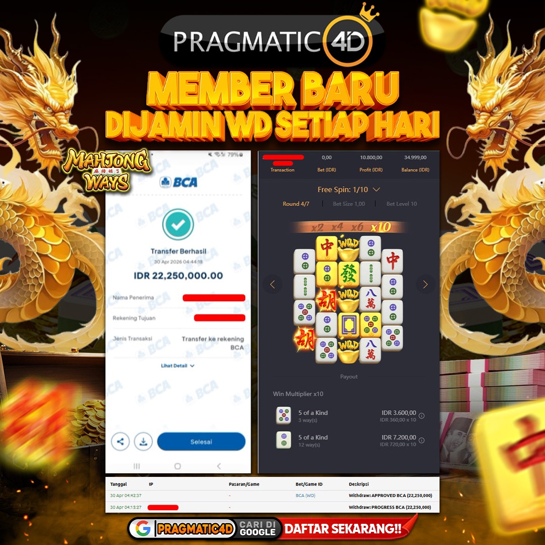 BUKTI KEMENANGAN MEMBER 30 APRIL 2026 DI PRAGMATIC4D 22 JUTA