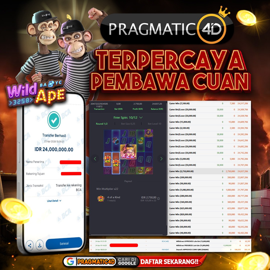 BUKTI KEMENANGAN MEMBER 24 APRIL 2026 DI PRAGMATIC4D 24 JUTA