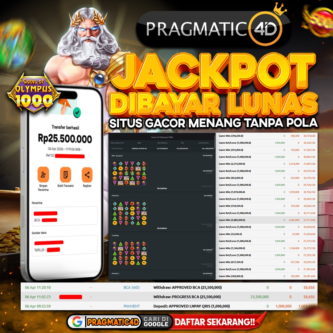 BUKTI KEMENANGAN MEMBER 06 APRIL 2026 DI PRAGMATIC4D 25 JUTA