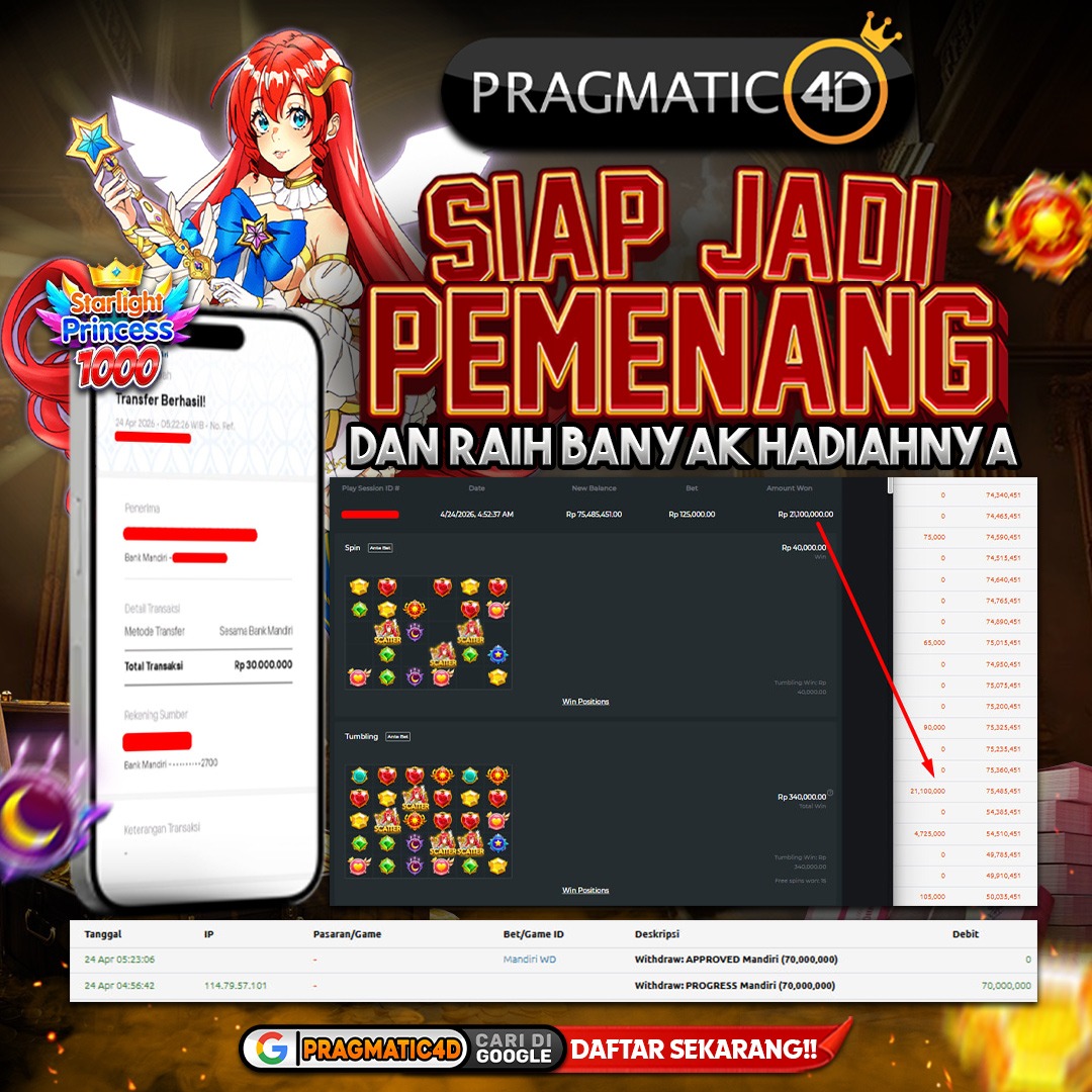 BUKTI KEMENANGAN MEMBER 24 APRIL 2026 DI PRAGMATIC4D 30 JUTA