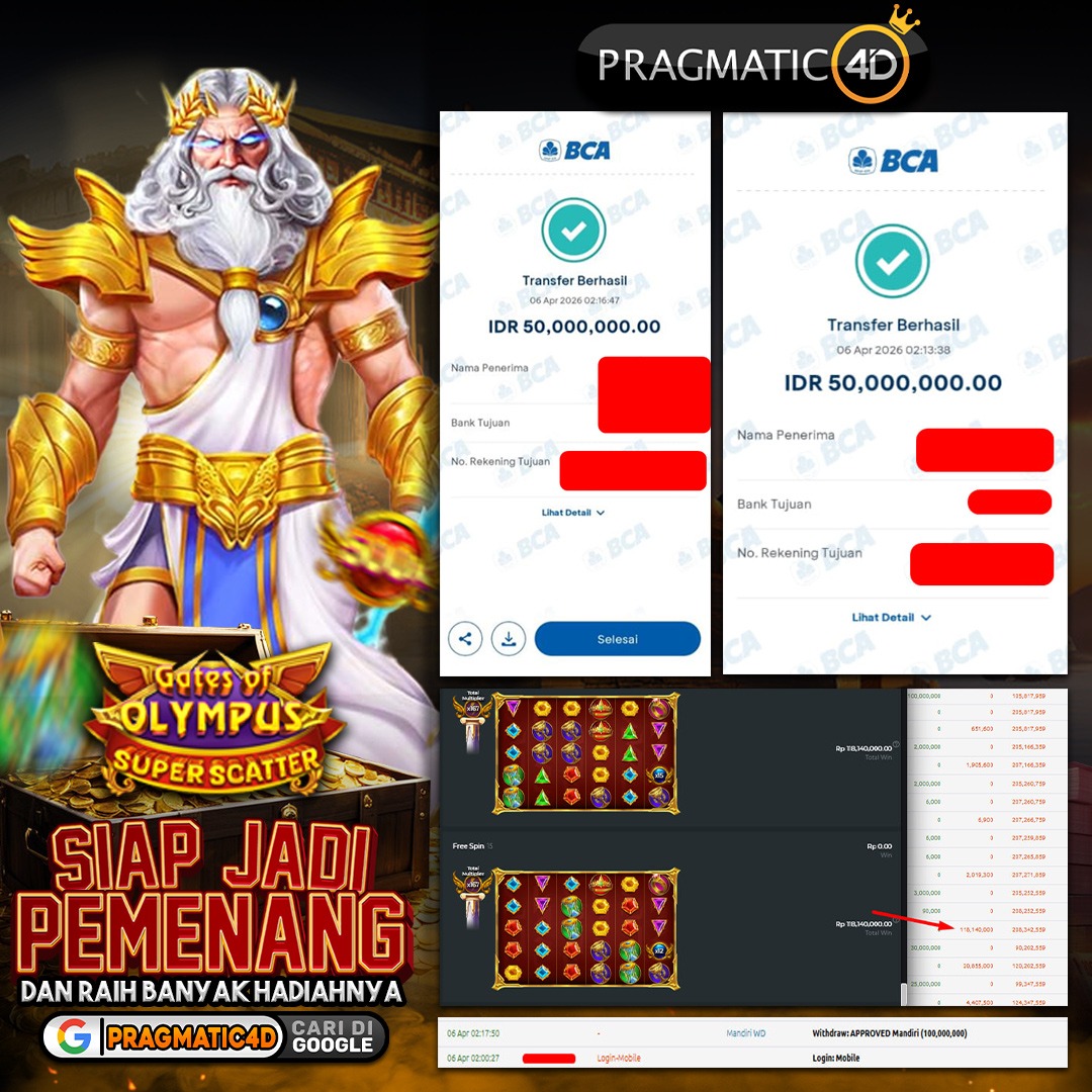 BUKTI KEMENANGAN MEMBER 06 APRIL 2026 DI PRAGMATIC4D 100 JUTA