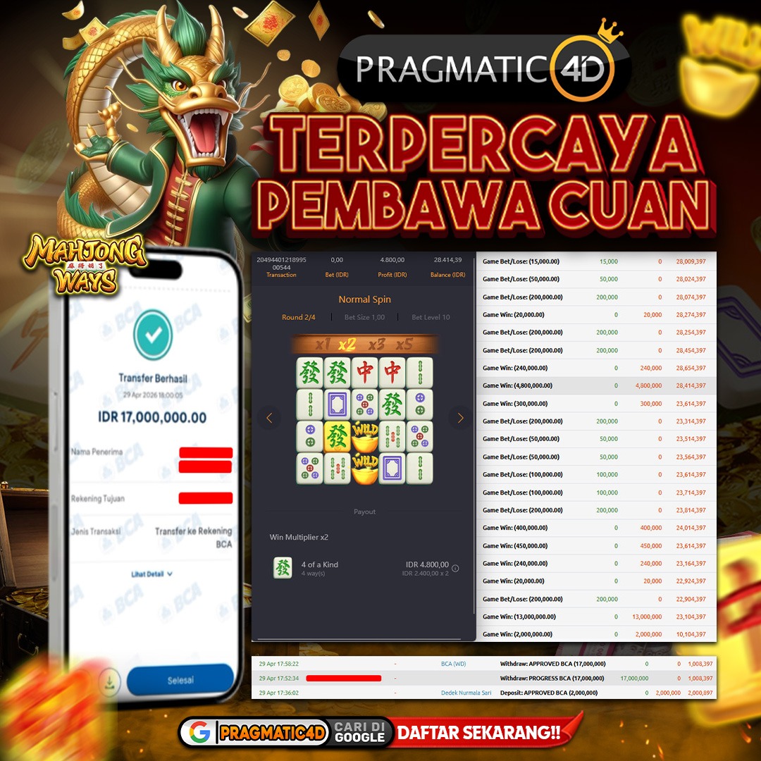 BUKTI KEMENANGAN MEMBER 30 APRIL 2026 DI PRAGMATIC4D 17 JUTA