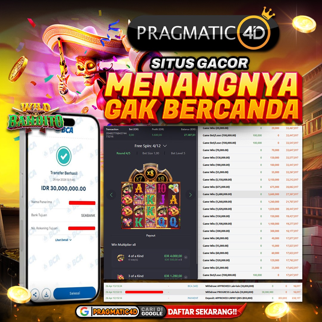 BUKTI KEMENANGAN MEMBER 26 APRIL 2026 DI PRAGMATIC4D 30 JUTA