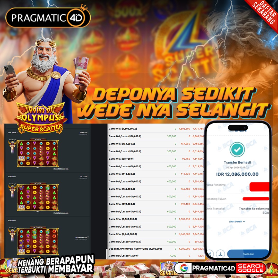 BUKTI KEMENANGAN MEMBER 03 APRIL 2026 DI PRAGMATIC4D 12 JUTA