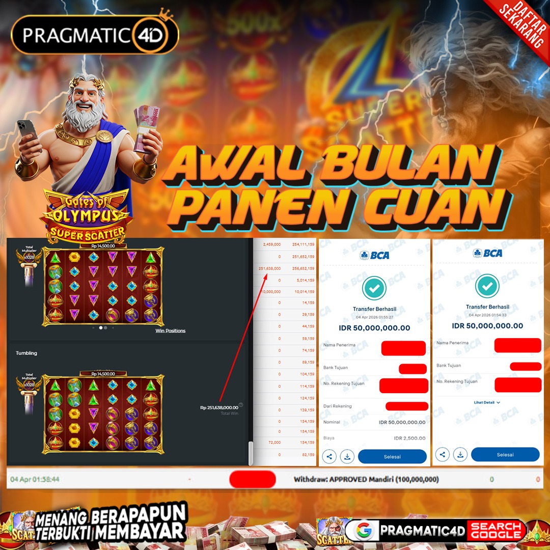 BUKTI KEMENANGAN MEMBER 04 APRIL 2026 DI PRAGMATIC4D 100 JUTA