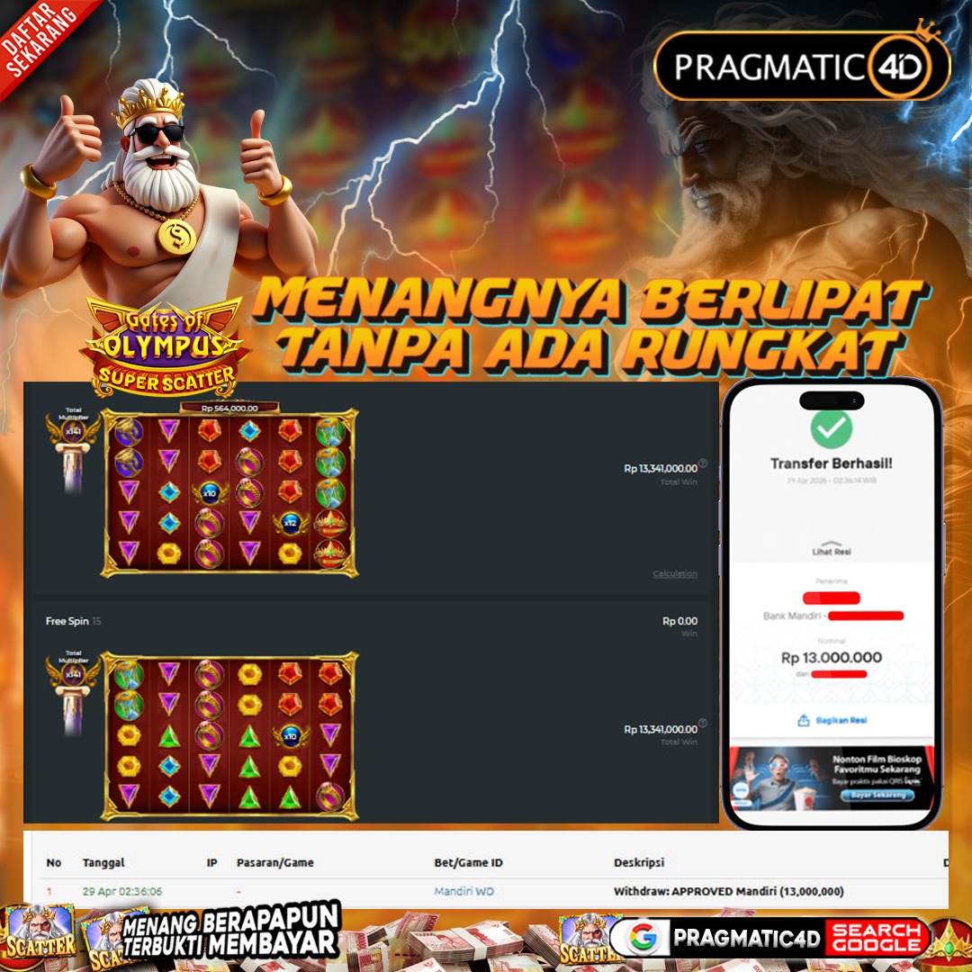 BUKTI KEMENANGAN MEMBER 29 APRIL 2026 DI PRAGMATIC4D 13 JUTA