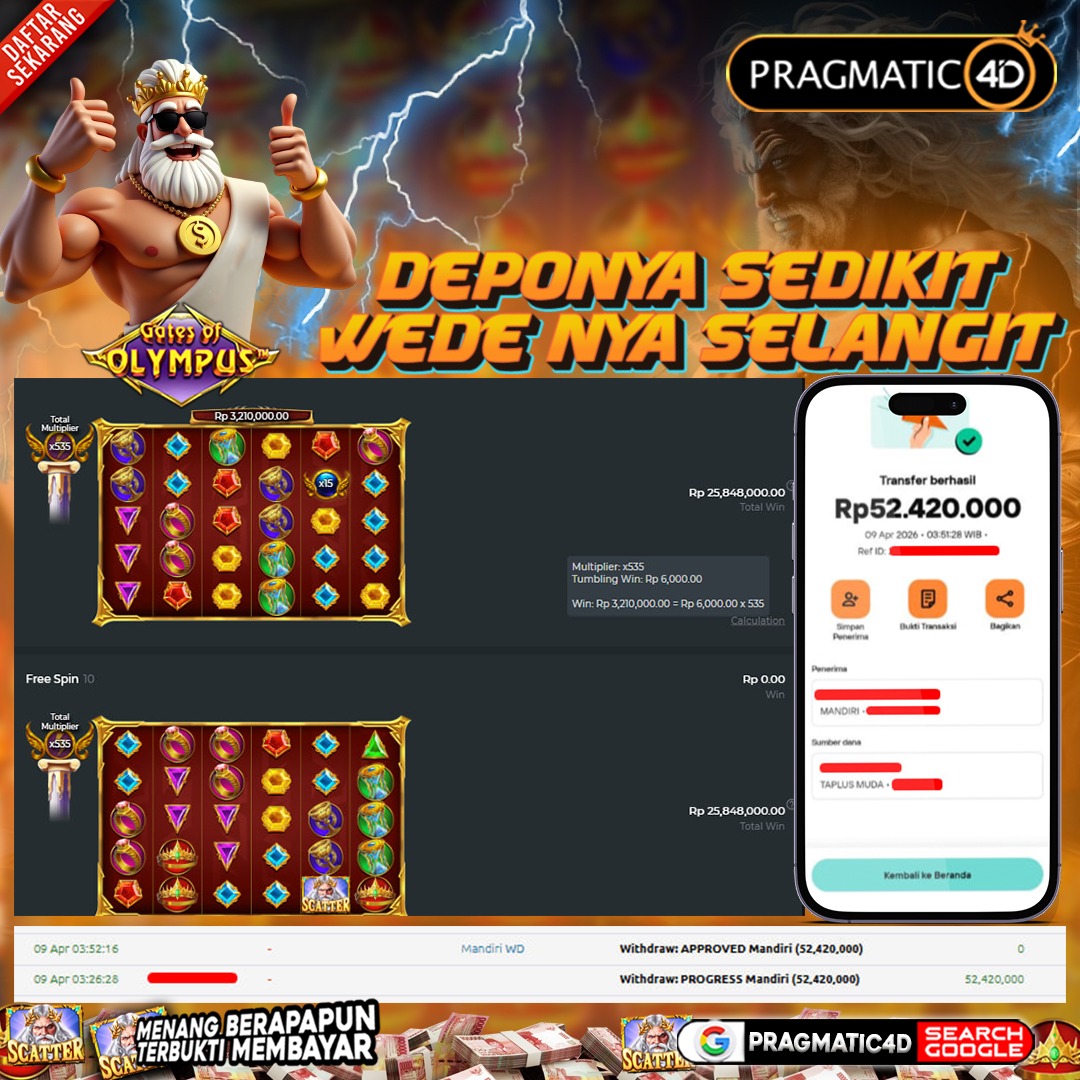 BUKTI KEMENANGAN MEMBER 09 APRIL 2026 DI PRAGMATIC4D 50 JUTA