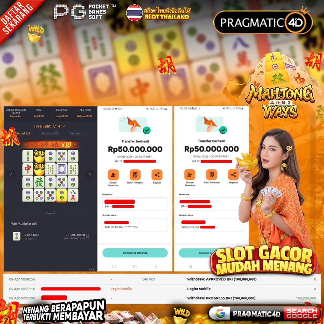BUKTI KEMENANGAN MEMBER 09 APRIL 2026 DI PRAGMATIC4D 100 JUTA