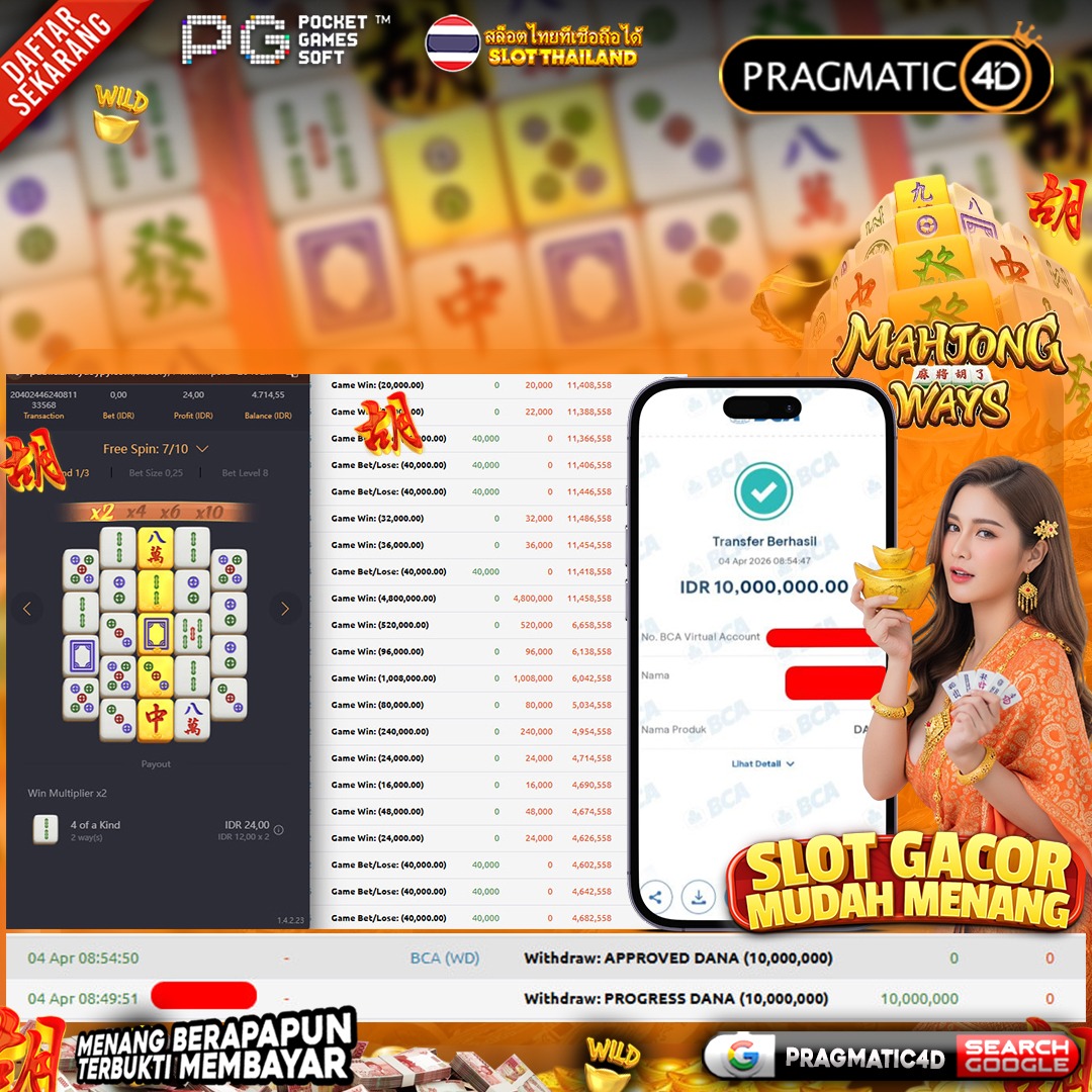 BUKTI KEMENANGAN MEMBER 04 APRIL 2026 DI PRAGMATIC4D 10 JUTA