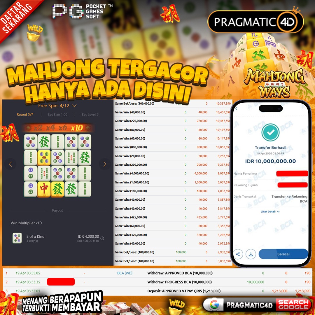 BUKTI KEMENANGAN MEMBER 19 APRIL 2026 DI PRAGMATIC4D 10 JUTA