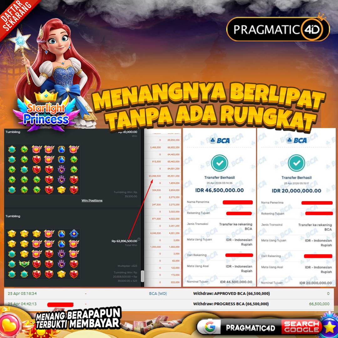 BUKTI KEMENANGAN MEMBER 25 APRIL 2026 DI PRAGMATIC4D 66 JUTA