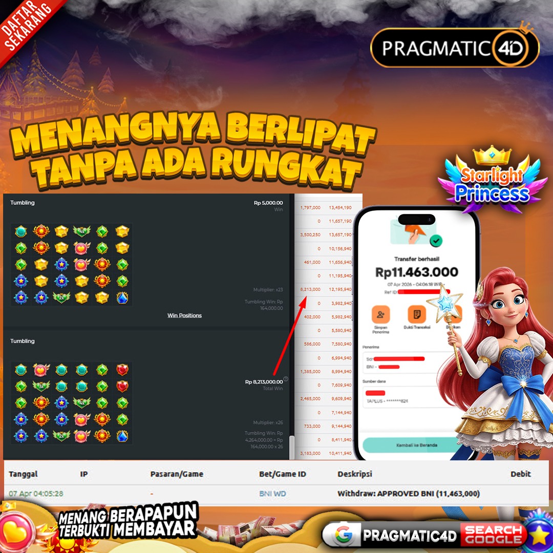 BUKTI KEMENANGAN MEMBER 07 APRIL 2026 DI PRAGMATIC4D 11 JUTA