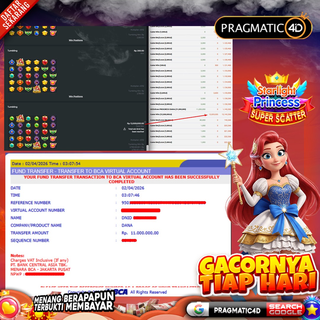 BUKTI KEMENANGAN MEMBER 02 APRIL 2026 DI PRAGMATIC4D 11 JUTA