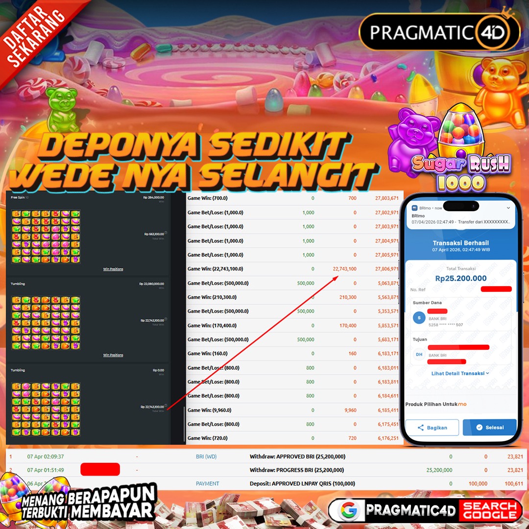 BUKTI KEMENANGAN MEMBER 07 APRIL 2026 DI PRAGMATIC4D 25 JUTA