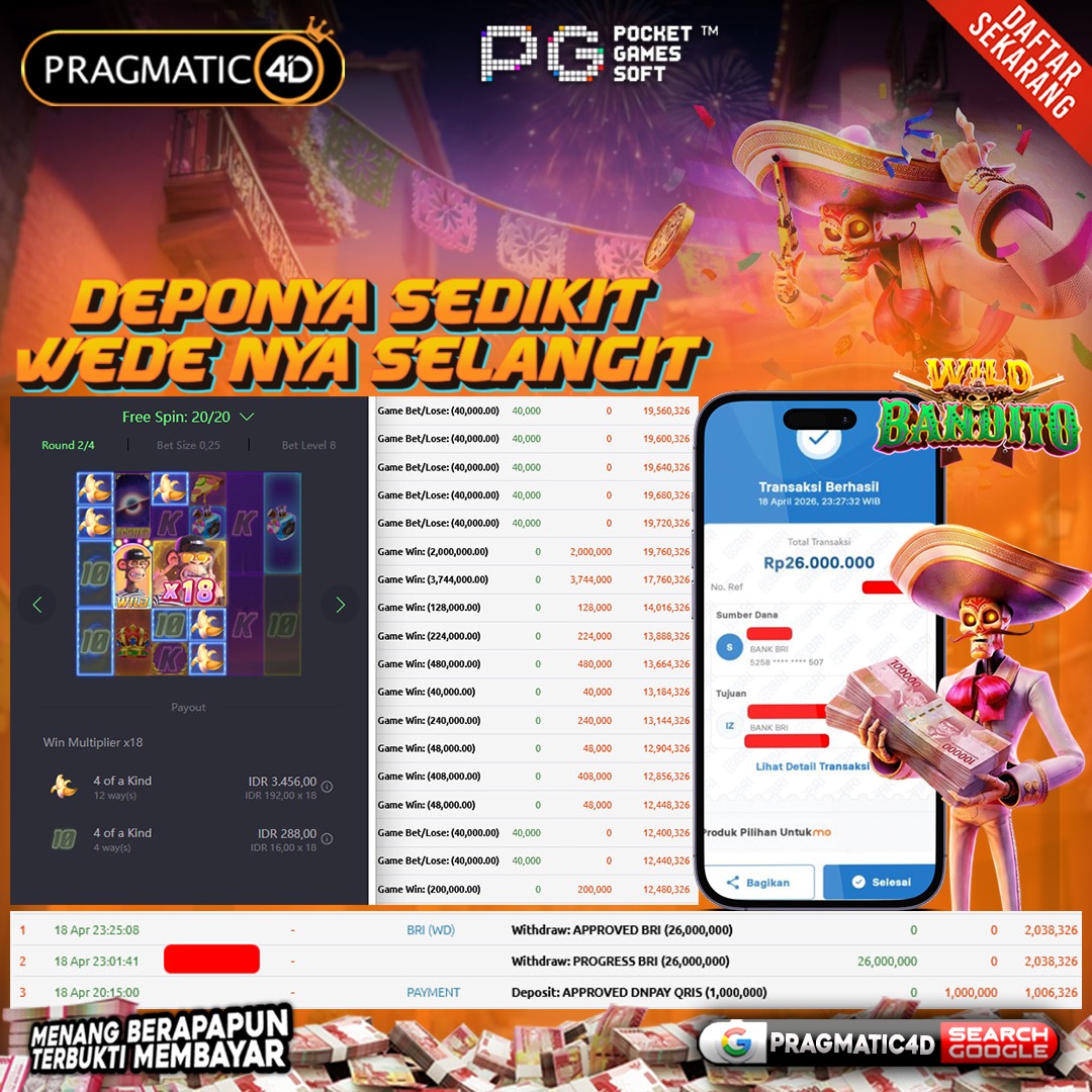 BUKTI KEMENANGAN MEMBER 19 APRIL 2026 DI PRAGMATIC4D 26 JUTA
