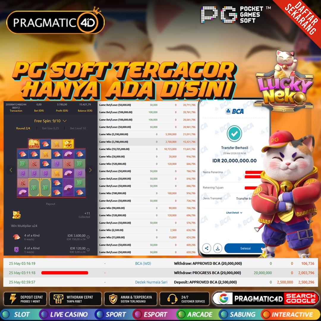 BUKTI KEMENANGAN MEMBER 25 MEI 2026 DI PRAGMATIC4D 20 JUTA