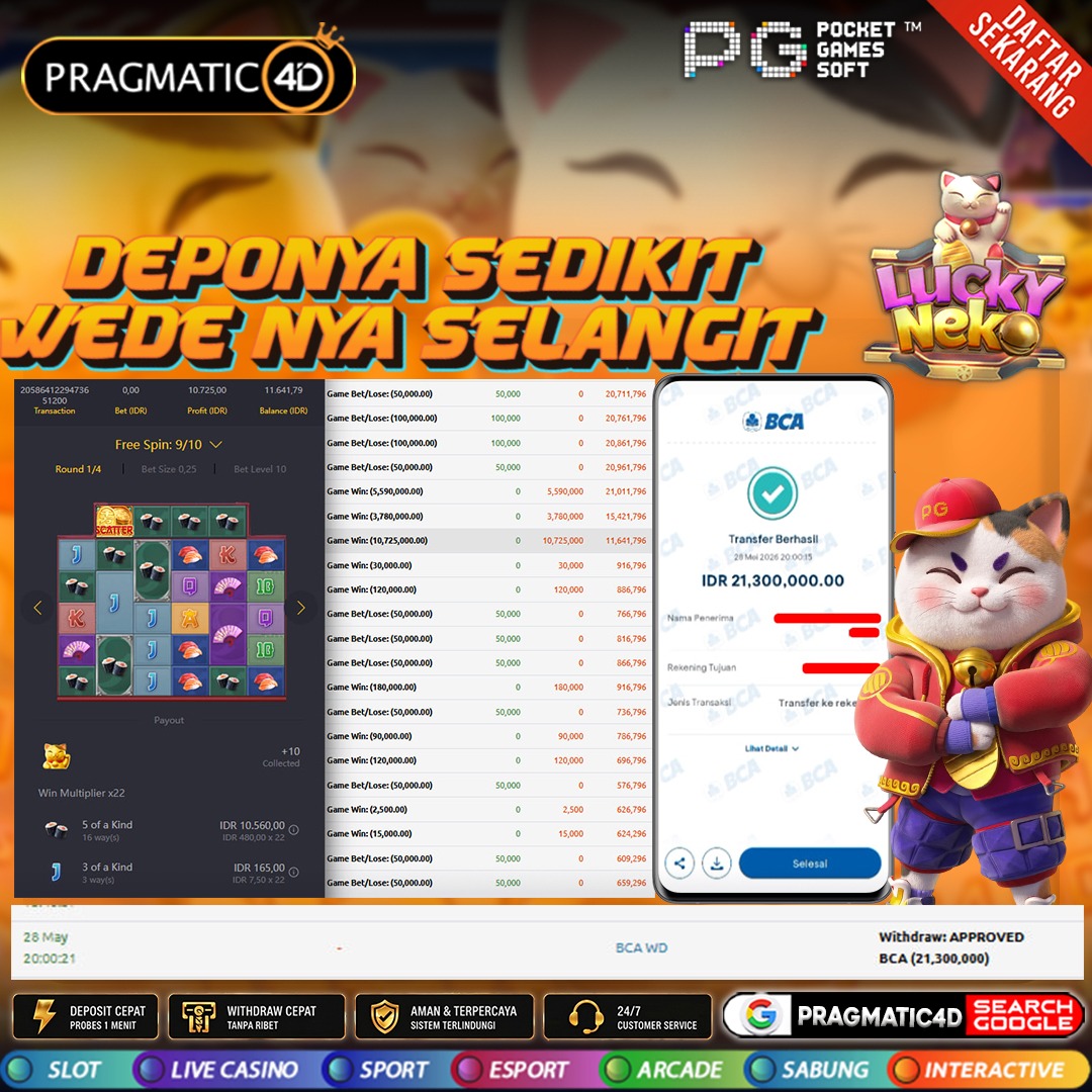 BUKTI KEMENANGAN MEMBER 29 MEI 2026 DI PRAGMATIC4D 21 JUTA