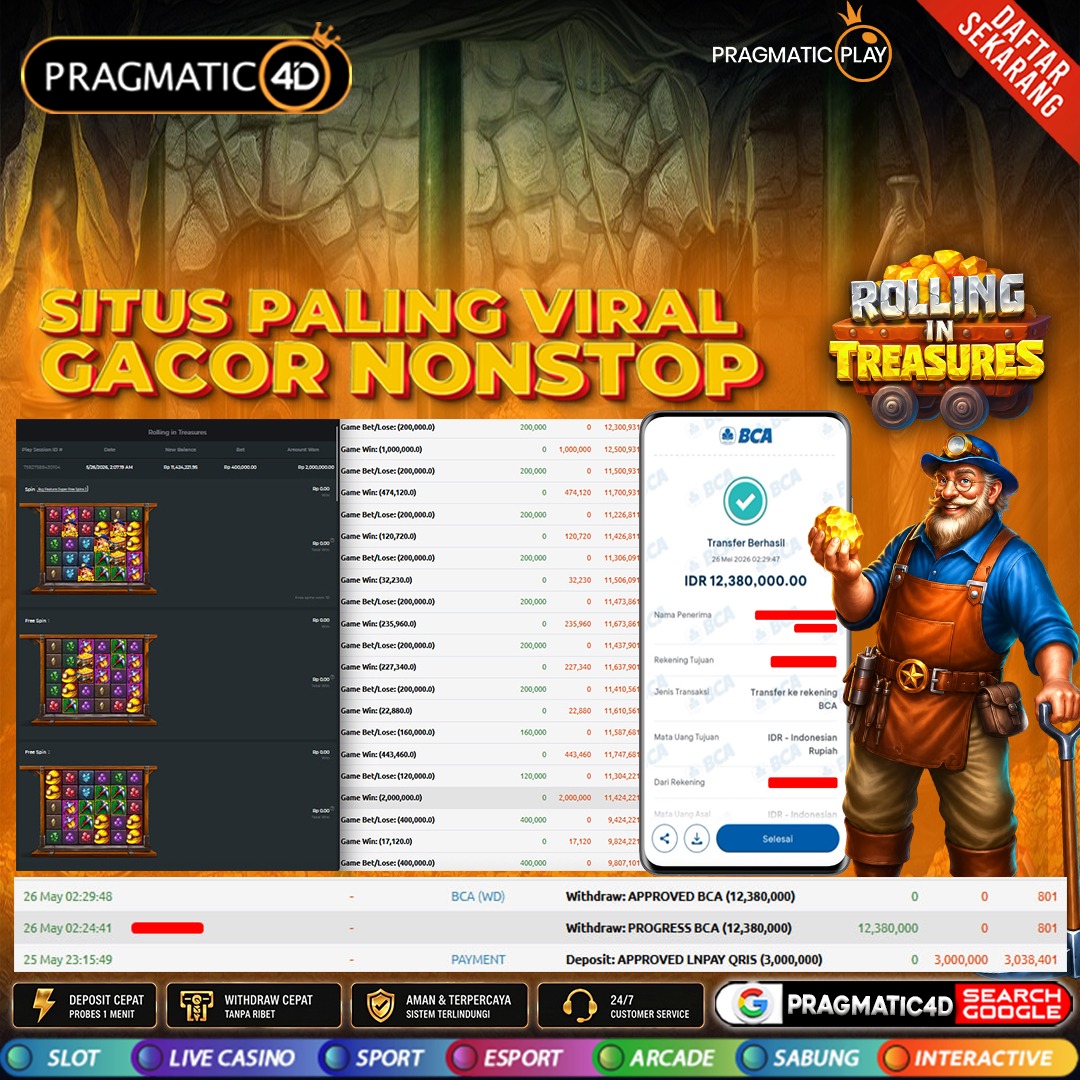 BUKTI KEMENANGAN MEMBER 26 MEI 2026 DI PRAGMATIC4D 12 JUTA
